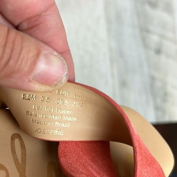 Sam Edelman Josefine Women’s 6.5 Coral Suede Strappy Sandals Wood Heel NEW - Picture 11 of 11